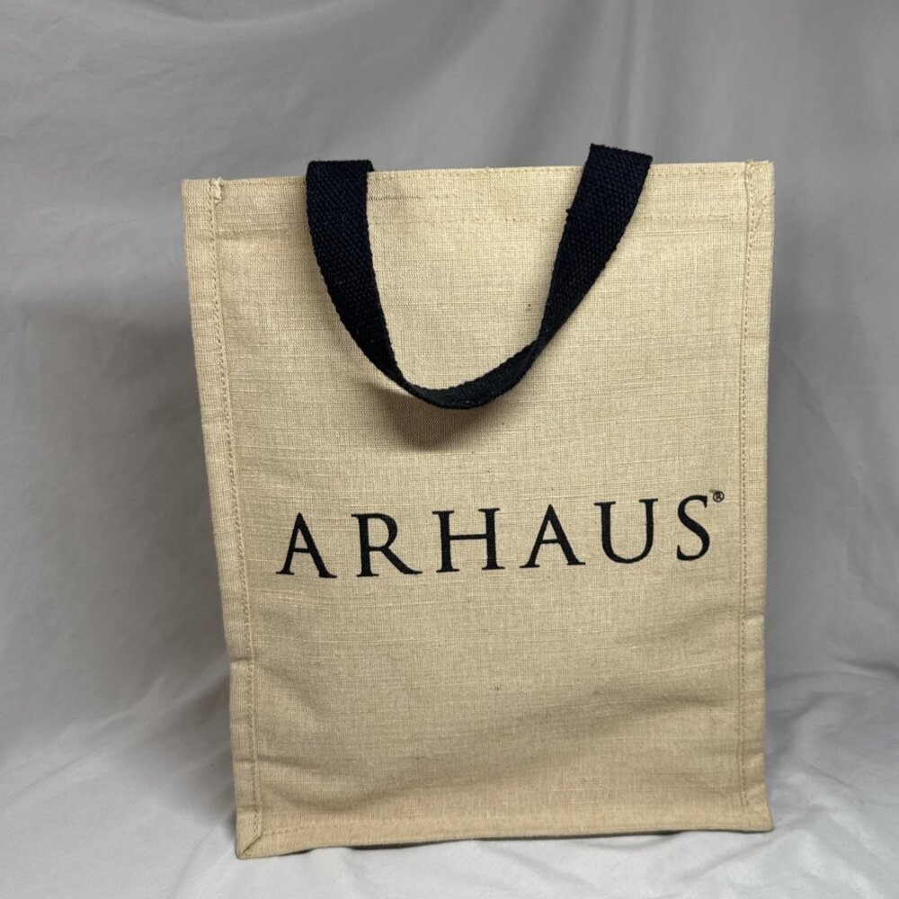 ARHAUS Jute Gift Bag Beige Tan Black‎ Logo Reusable Shopping 13"x10"x7” Upscale